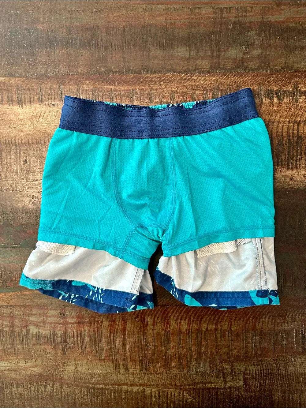 Cat & Jack Teal and Navy Shark Swim Trunks